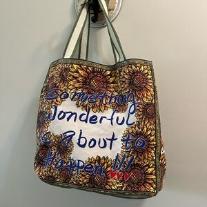 Sunflower Canvas Tote Bag - "Something Wonderful" Print - Yellow